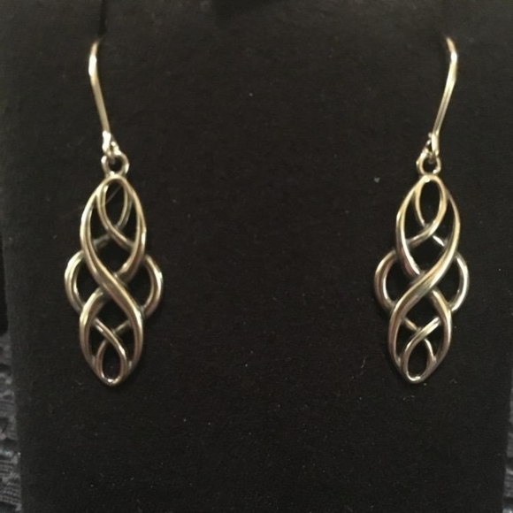 Sterling Silver Celtic Design Oval Dangle Earrings - Picture 3 of 3
